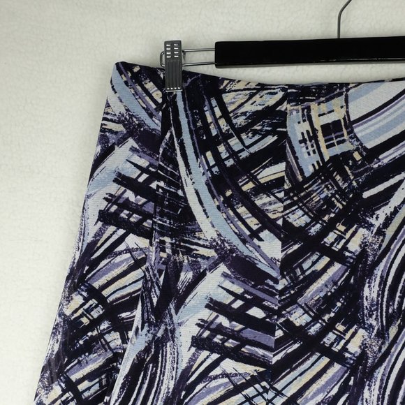 Vintage Womens Circle Skirt 14 White Blue Black Abstract Striped Midi 90s - Picture 7 of 11